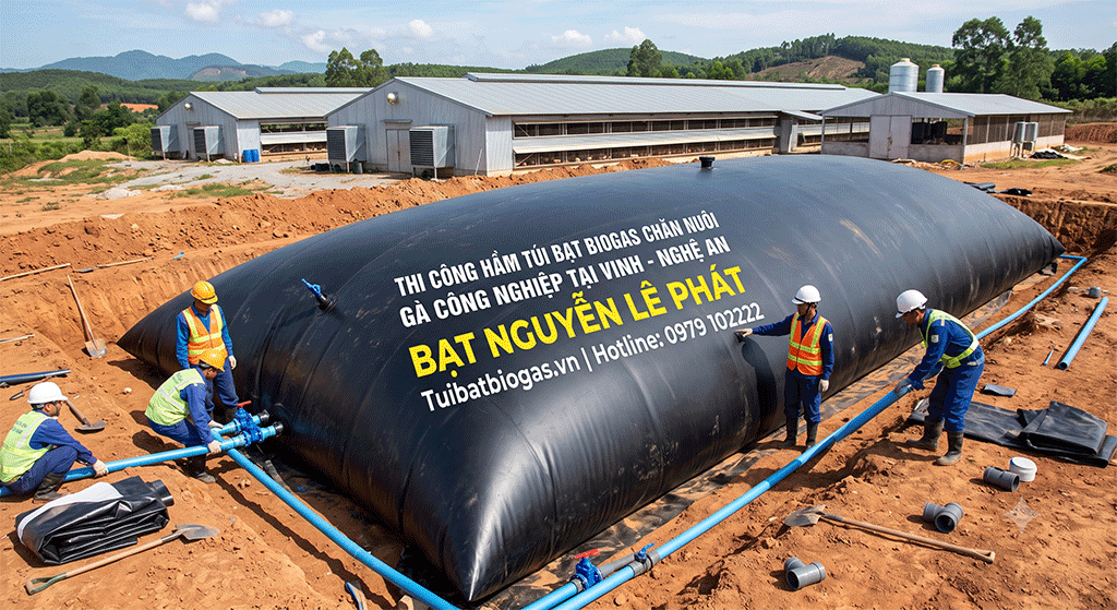 Thi công túi bạt biogas Túi Biogas Nghệ An