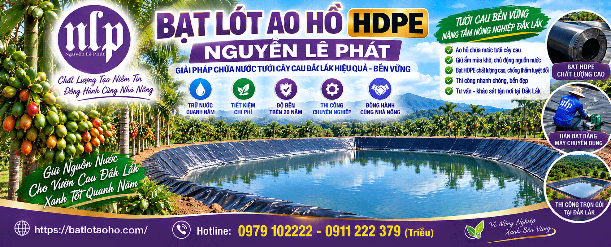Thi công lót bạt chứa nước tưới cây cau