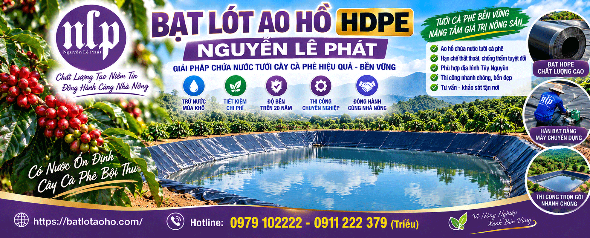 Thi công lót ao hồ tưới cây cafe