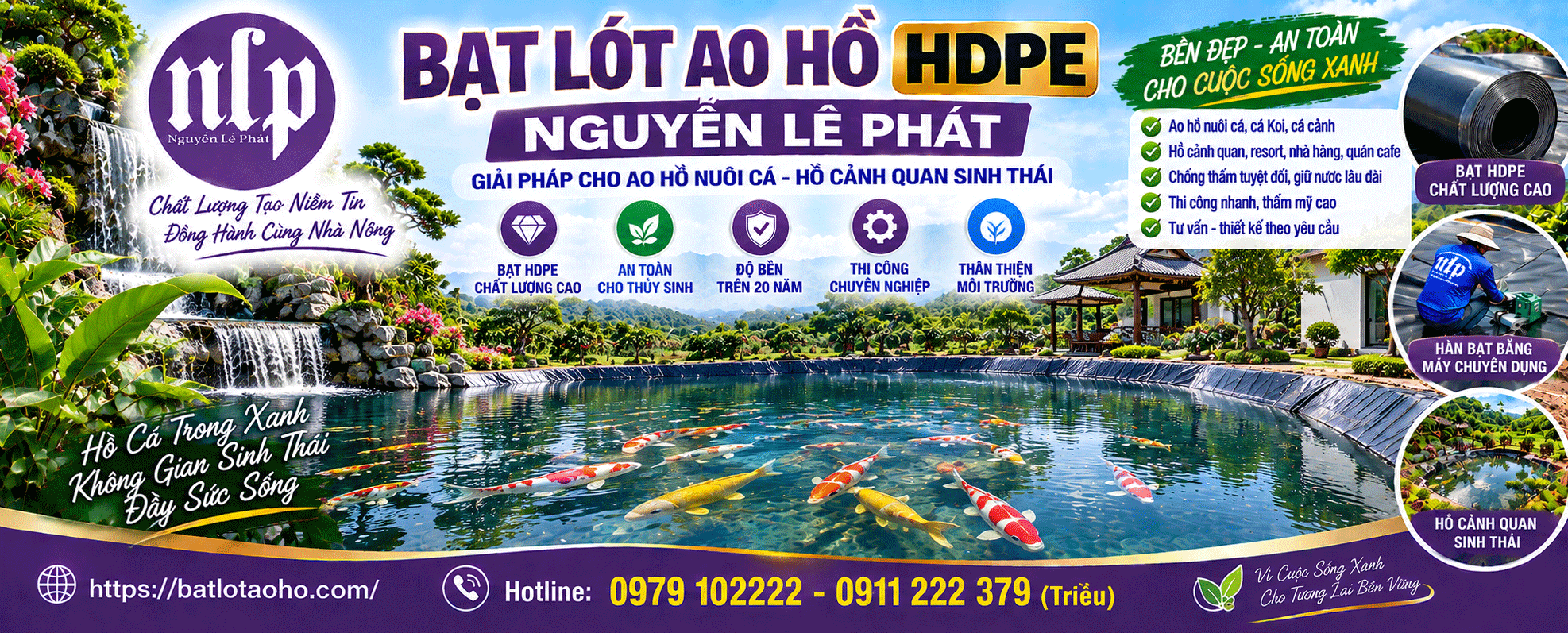 Thi công lót bạt ao hồ nuôi cá